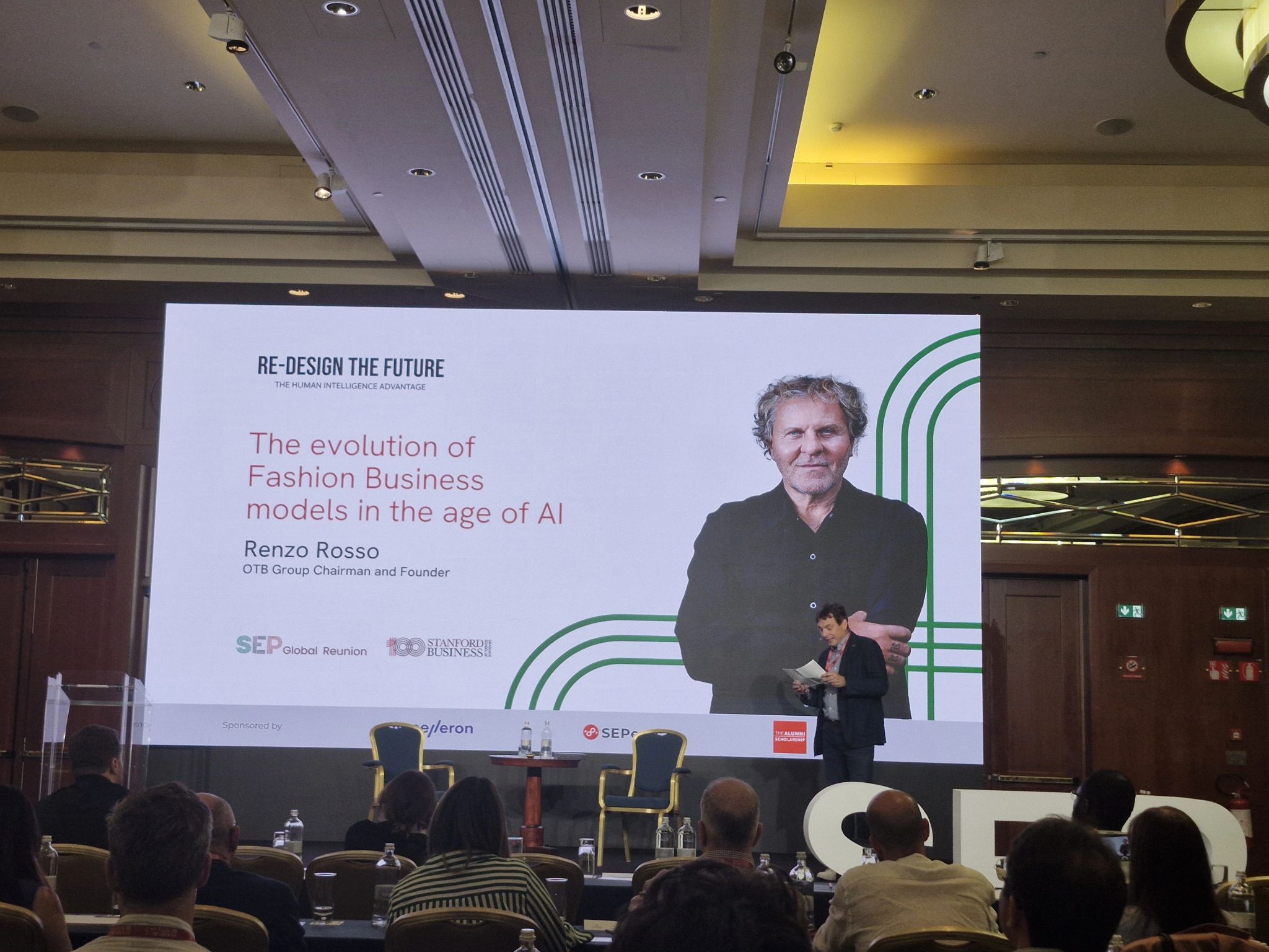 Renzo Rosso presenting on fashion business models